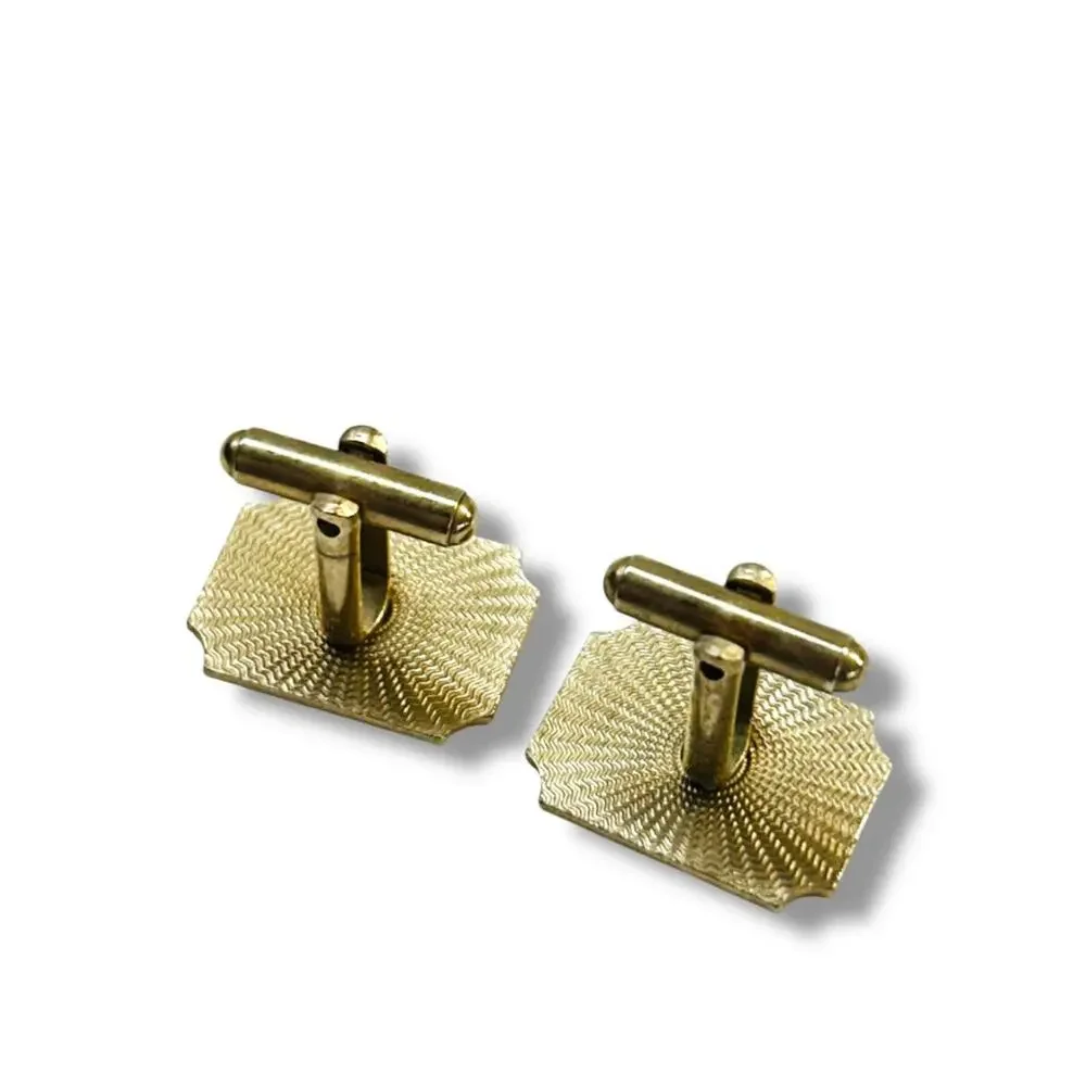 Goldtone Cufflinks Rectangular Diagonal Etched Stripe Pair Cuff Links
